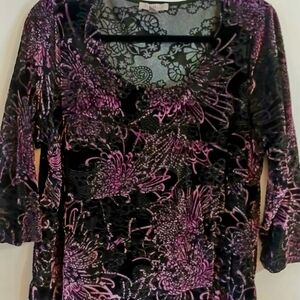Roz & Ali Floral Purple and Black Women's Top Extra Large